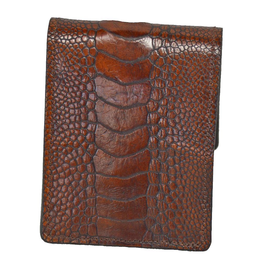 Gold Brown Exotic Ostrich Leather Double Card Holder Slim Wallet